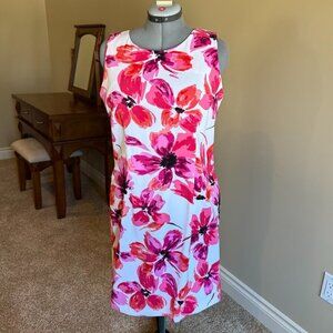 Mario Serrani sheath dress white pink flowers sleeveless office formal evening